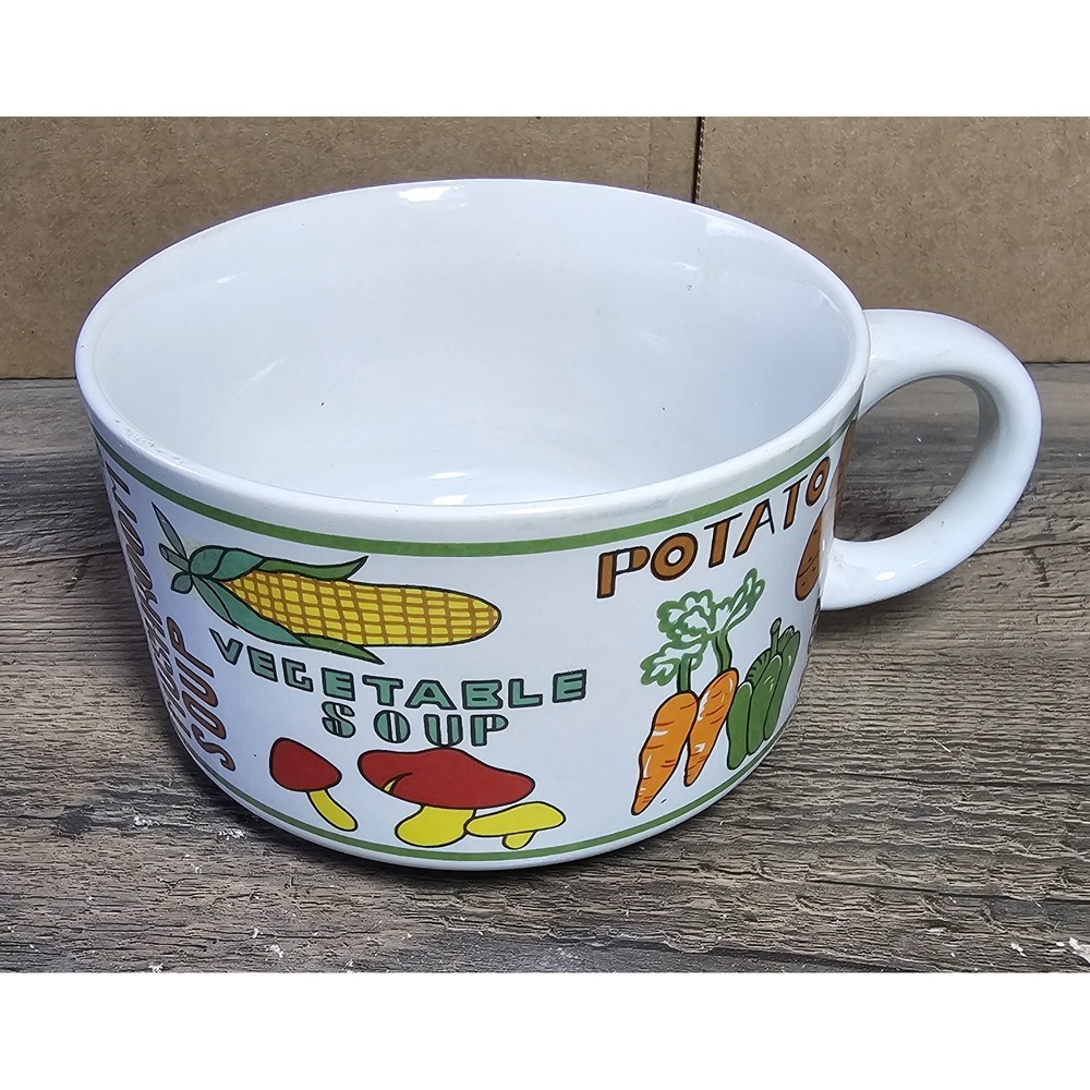 Vintage Soup Cup Mug Bowl Retro Vegetable Soup Patterns